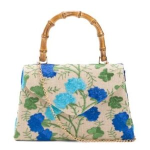 Alessia Bianchi Floral Embroidered Crossbody with Bamboo Handle - Blue/Green